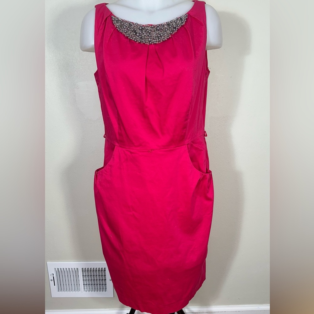 Nine & Co. Hot Pink Jewel Beaded CollarSleeveless Career Dress Size 12 Pockets 9